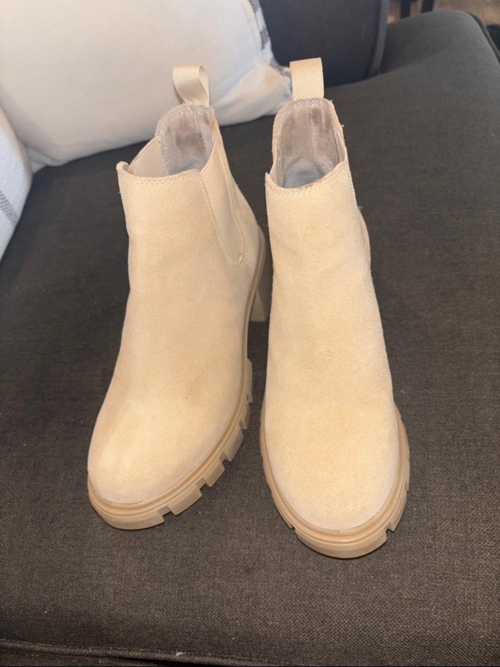 Steve Madden Beige Suede Lug Chelsea Ankle Boots